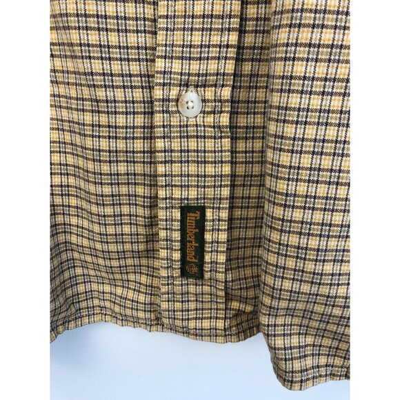 Timberland Men’s Button Down Shirt Sz XL Yellow Plaid 100% Cotton Short Sleeve - Picture 2 of 9